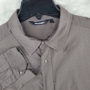 Rohan‎ Snap Front Shirt Mens L Brown Long Sleeve Polygiene Odor Control Hiking